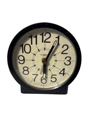 Vintage Timex Wind Up Alarm Clock Model 5601 Luminous Black Plastic 4.25" READ